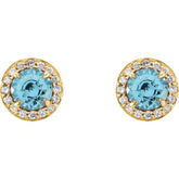 14K Yellow 4.5 mm Natural Blue Zircon & 1/6 CTW Natural Diamond Earrings